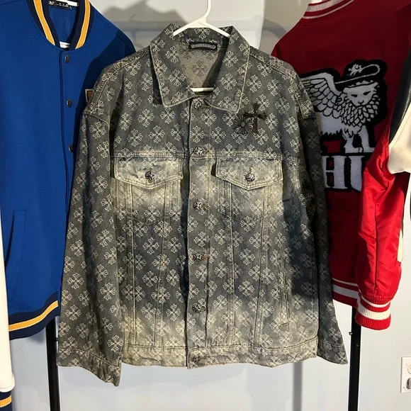 🚨SOLD‼️Custom Chrome Hearts Logo Print Denim Jacket - Picture 3 of 5
